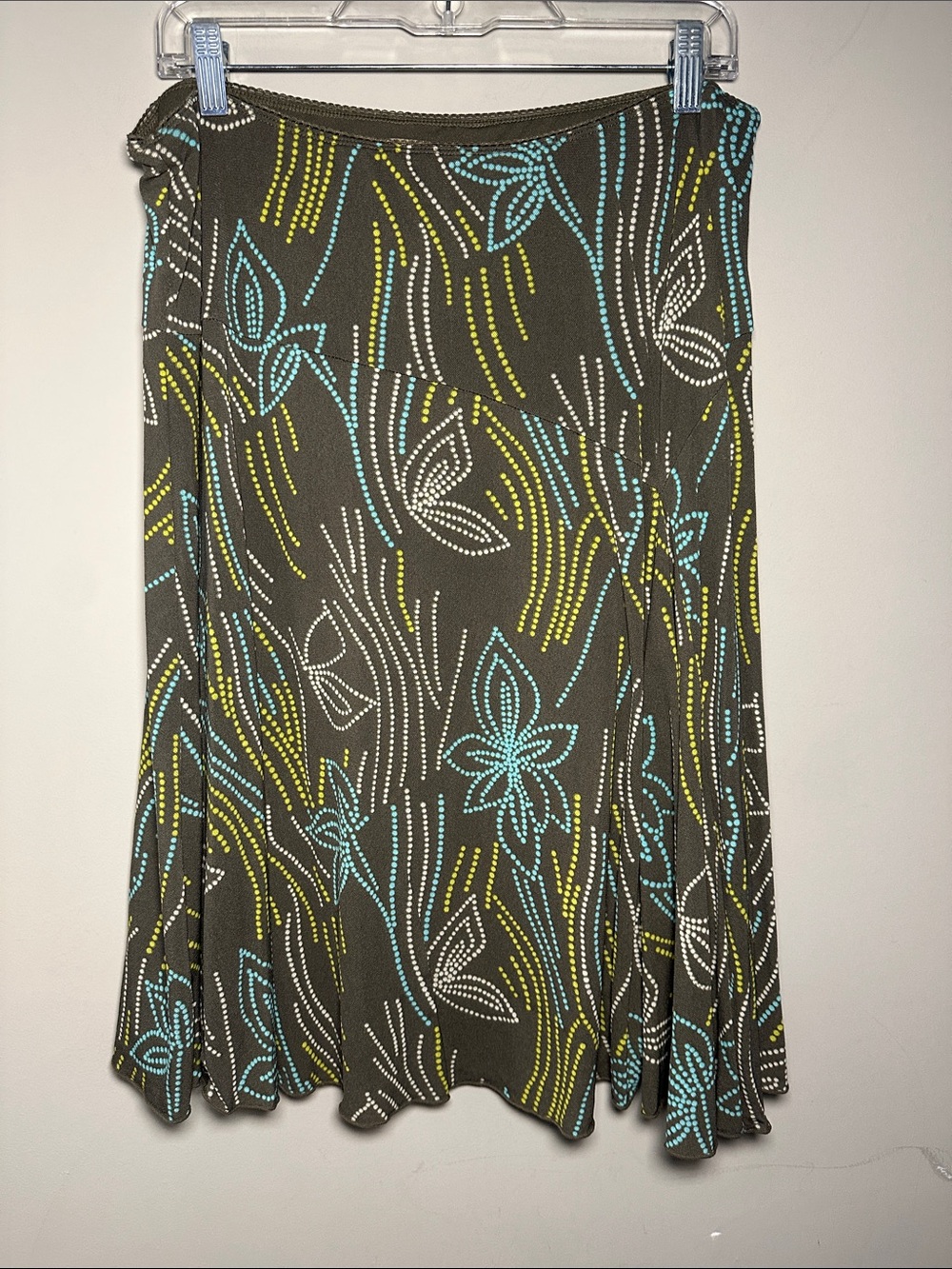 i.e. floral wave Midi Skirt Olive with Teal & green